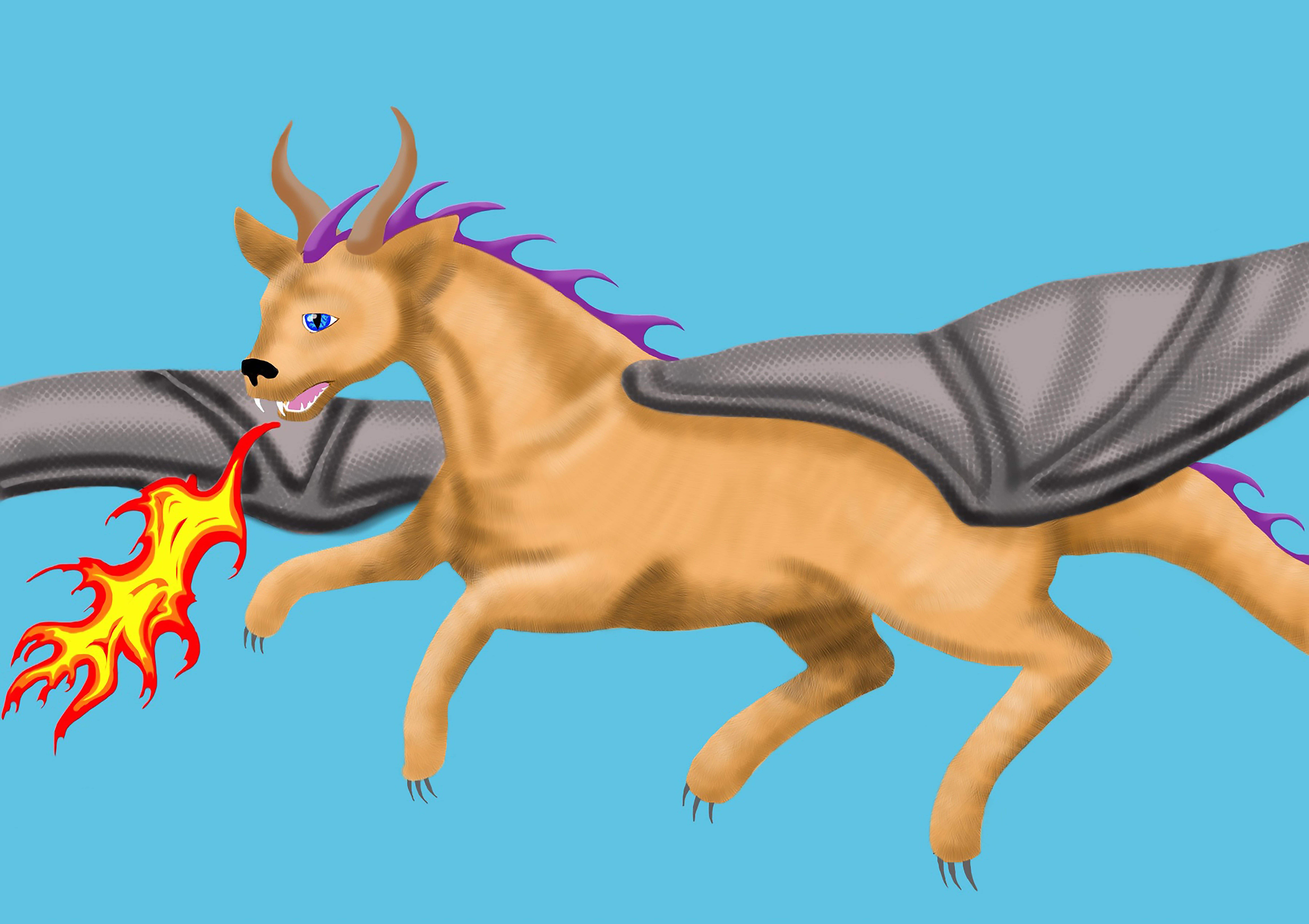 Asantra's Creature Artwork of Asantra's creature in it's fire breathing land form by Jennifer Priester.